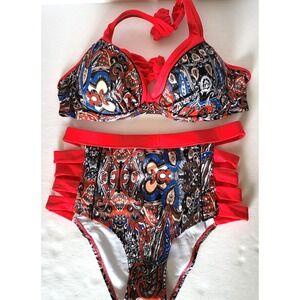 NWOT LE BESI Size 42 Multicolor Padded Cups Underwire Bikini 2 Piece Swimwear